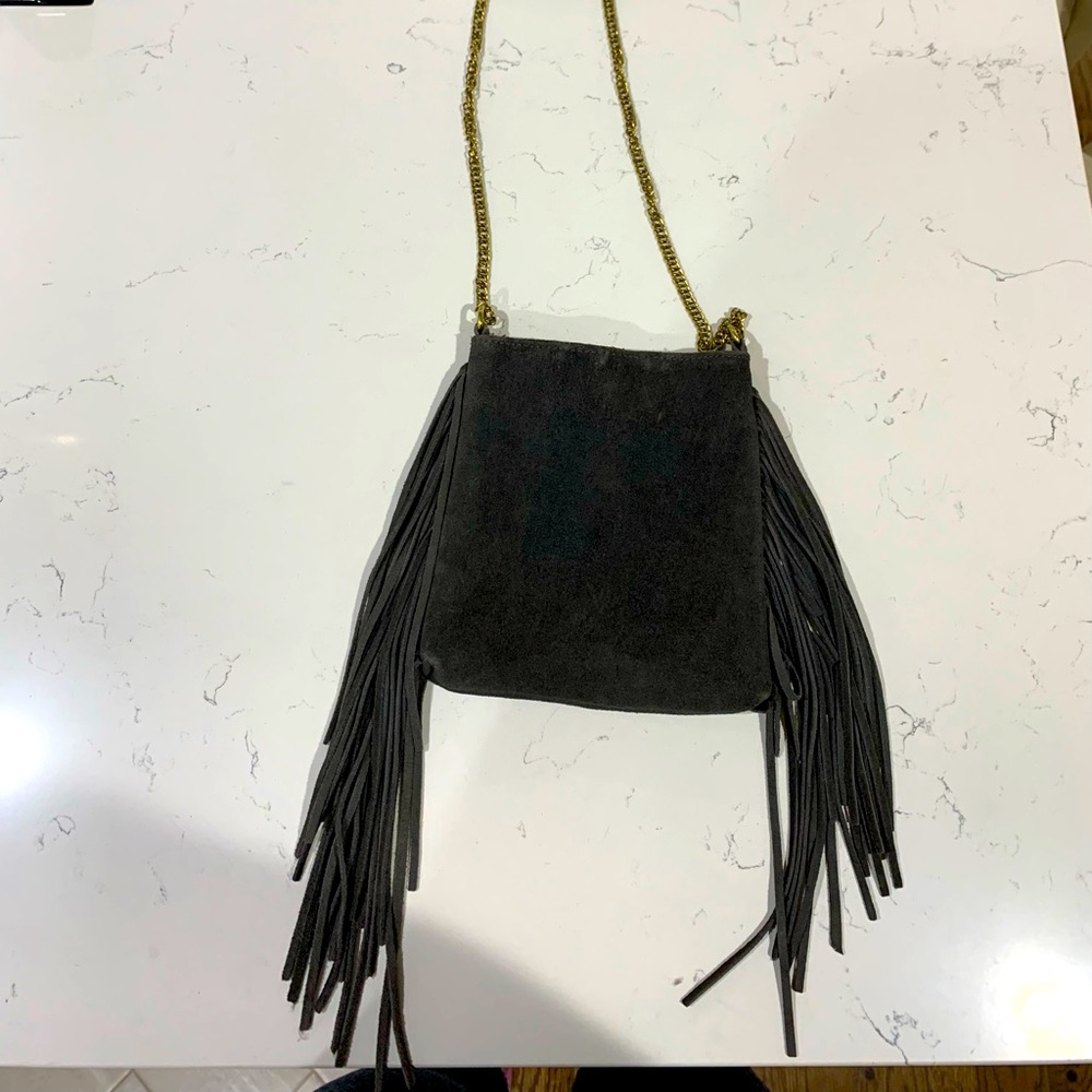 Urban Outfitters Black Leather Fringe Mini Crossbody Bag